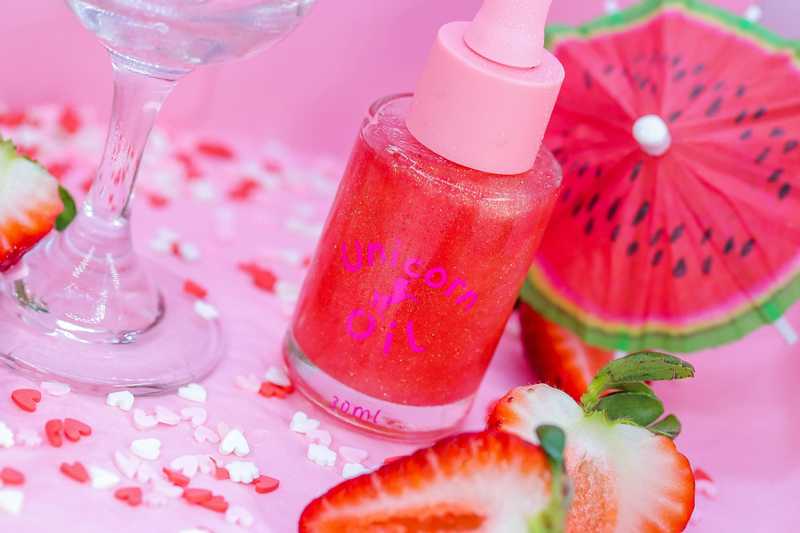 Strawberry Cocktail scented cuticle oil large bottle with fruit cocktail styling, nourishing nail serum