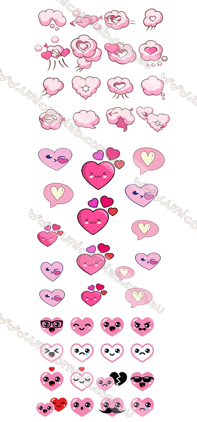 Chibi Hearts Waterslide Decals - Unicorn Lab