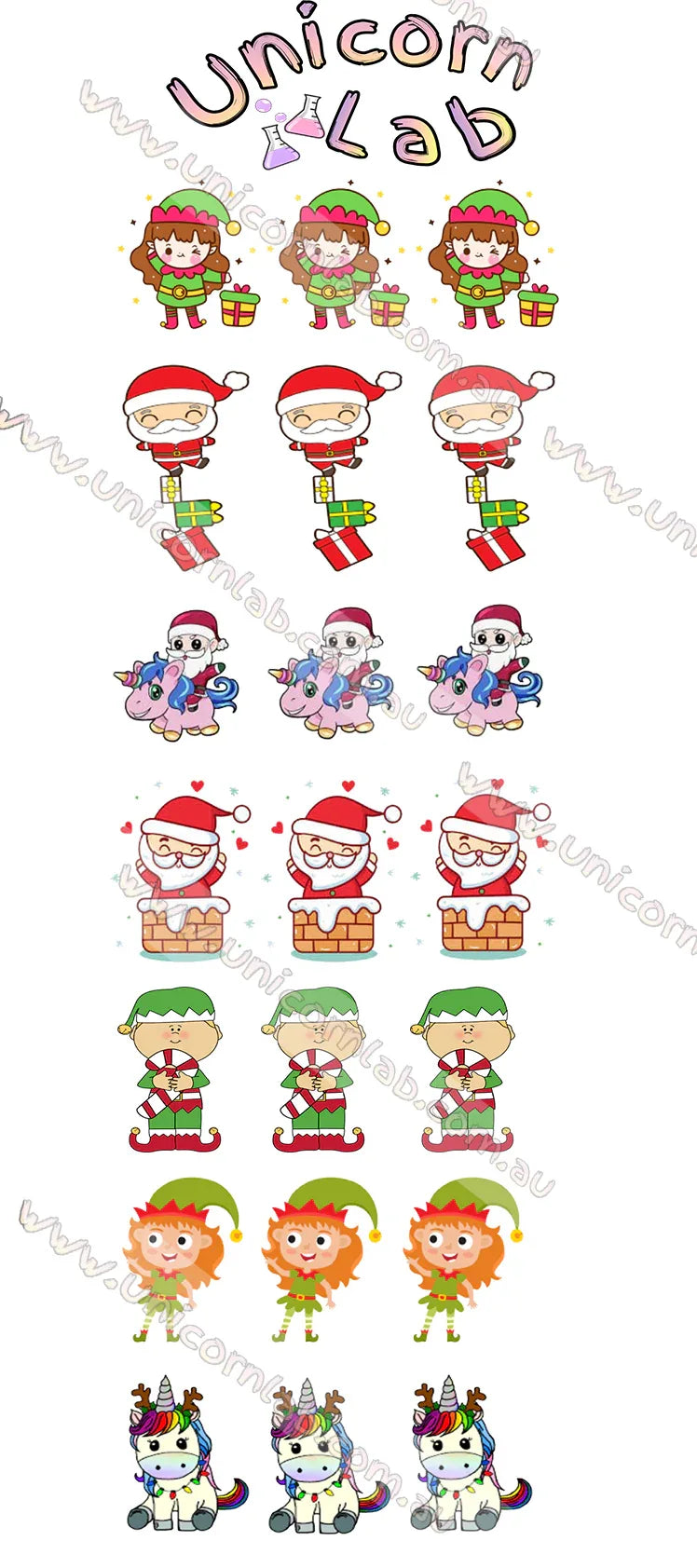 Christmas Chibi Waterslide Decals - Unicorn Lab