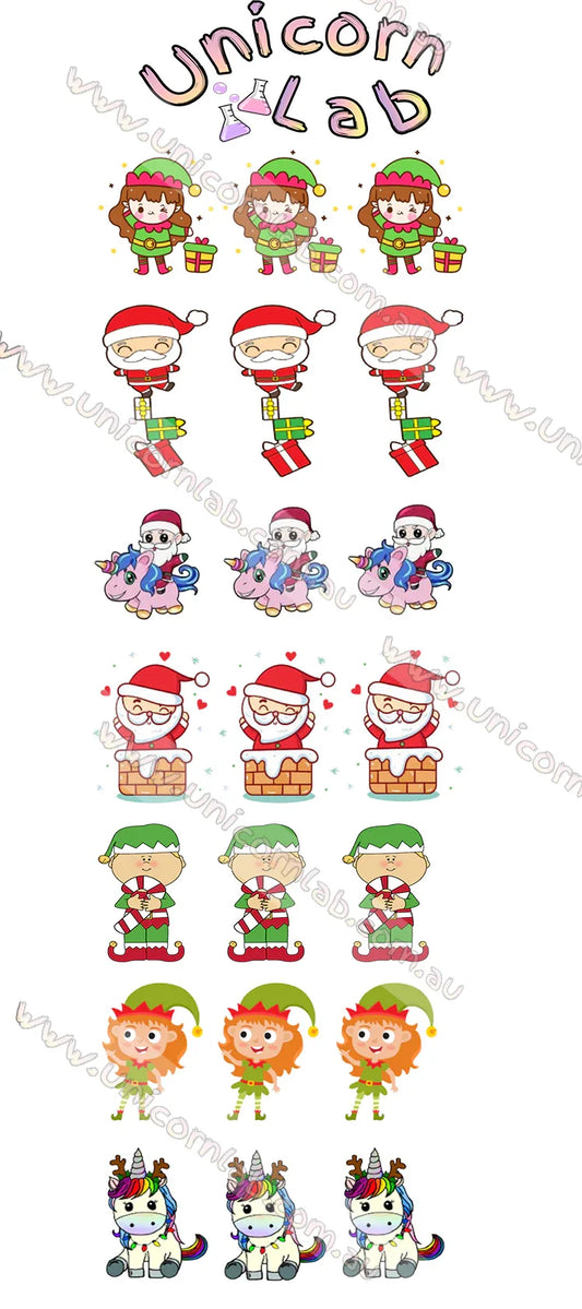 Christmas Chibi Waterslide Decals - Unicorn Lab
