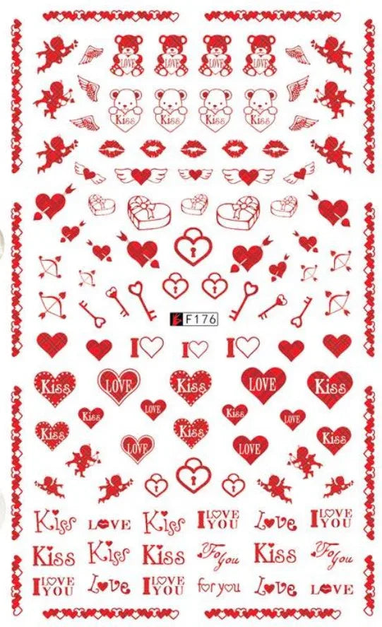 Nail Sticker - Design F176 Valentines Hearts - Unicorn Lab
