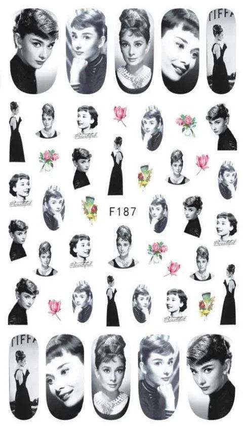 Nail Sticker - Design F187 Audrey Hepburn - Unicorn Lab