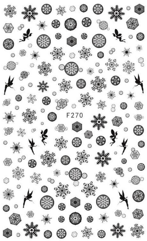 Nail Sticker - Design F270 Black Snowflakes - Unicorn Lab