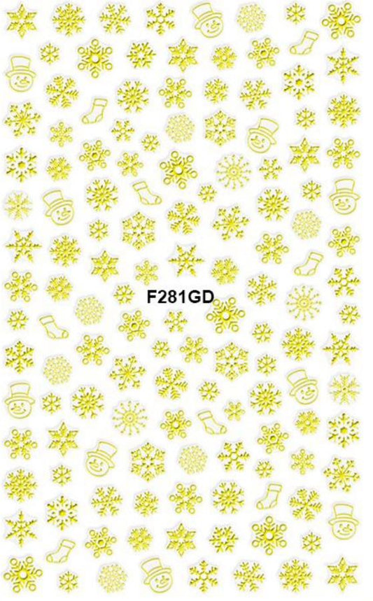 Nail Sticker - Design F281 Gold Snowflakes