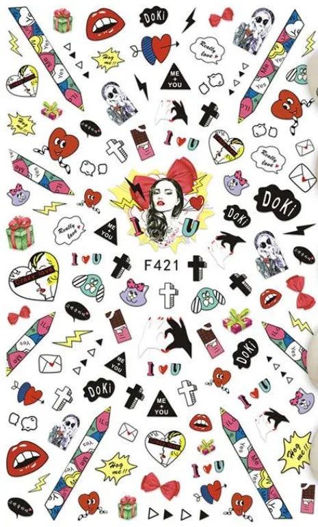 Nail Sticker - Design F421 Pop Art - Unicorn Lab
