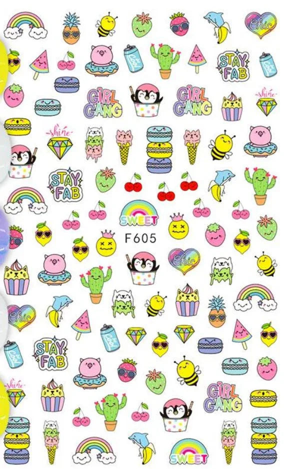 Nail Sticker - Design F605 Cute designs - Unicorn Lab