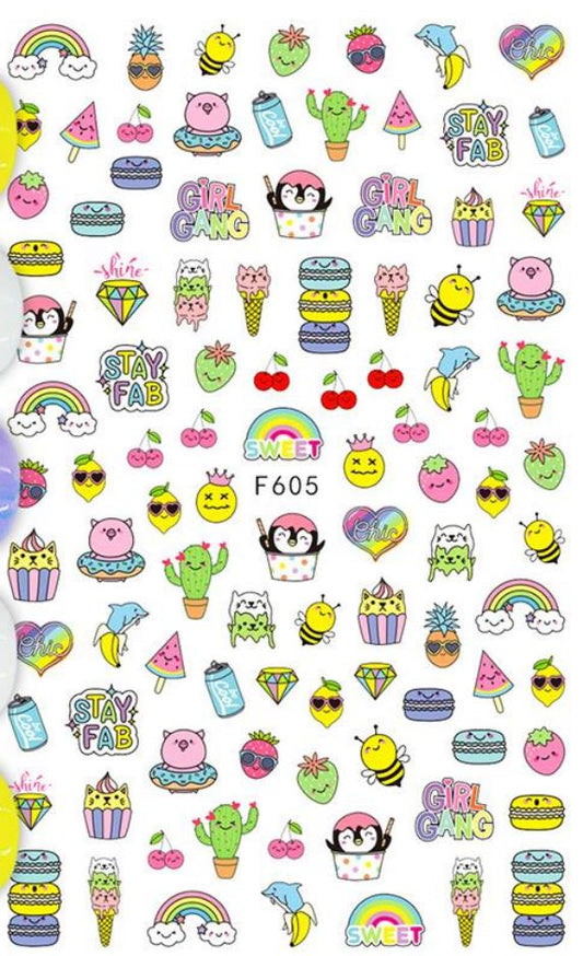 Nail Sticker - Design F605 Cute designs