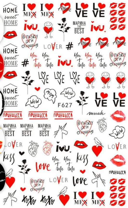 Nail Sticker - Design F627 Love Designs - Unicorn Lab
