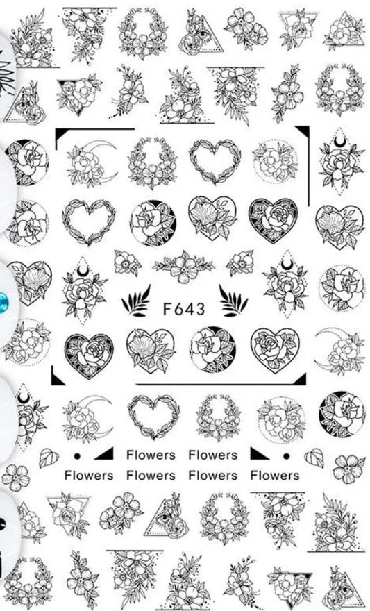 Nail Sticker - Design F643 Flowers - Unicorn Lab