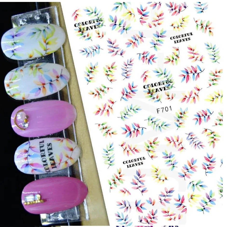 Nail Sticker - Design F701 Coloured Leaves - Unicorn Lab