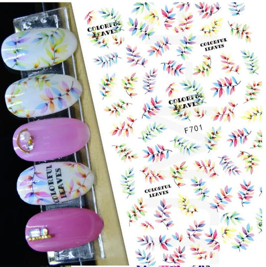 Nail Sticker - Design F701 Coloured Leaves - Unicorn Lab