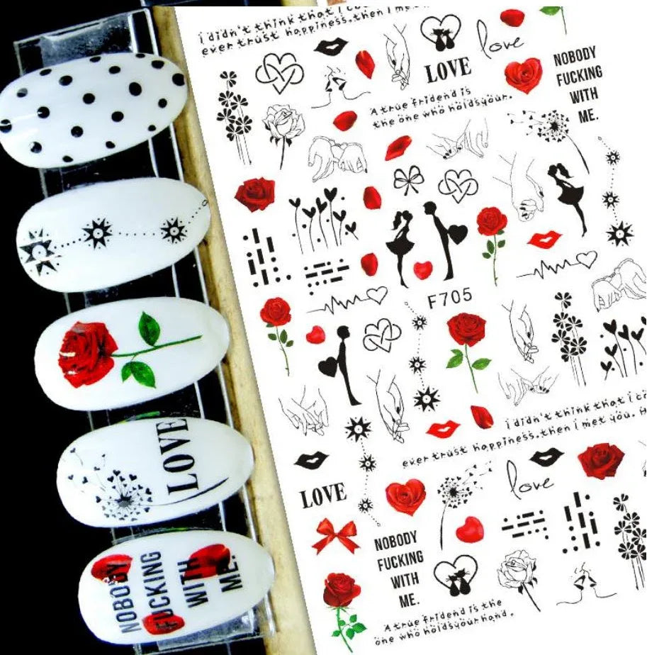 Nail Sticker - Design F705 Valentines Lovers - Unicorn Lab