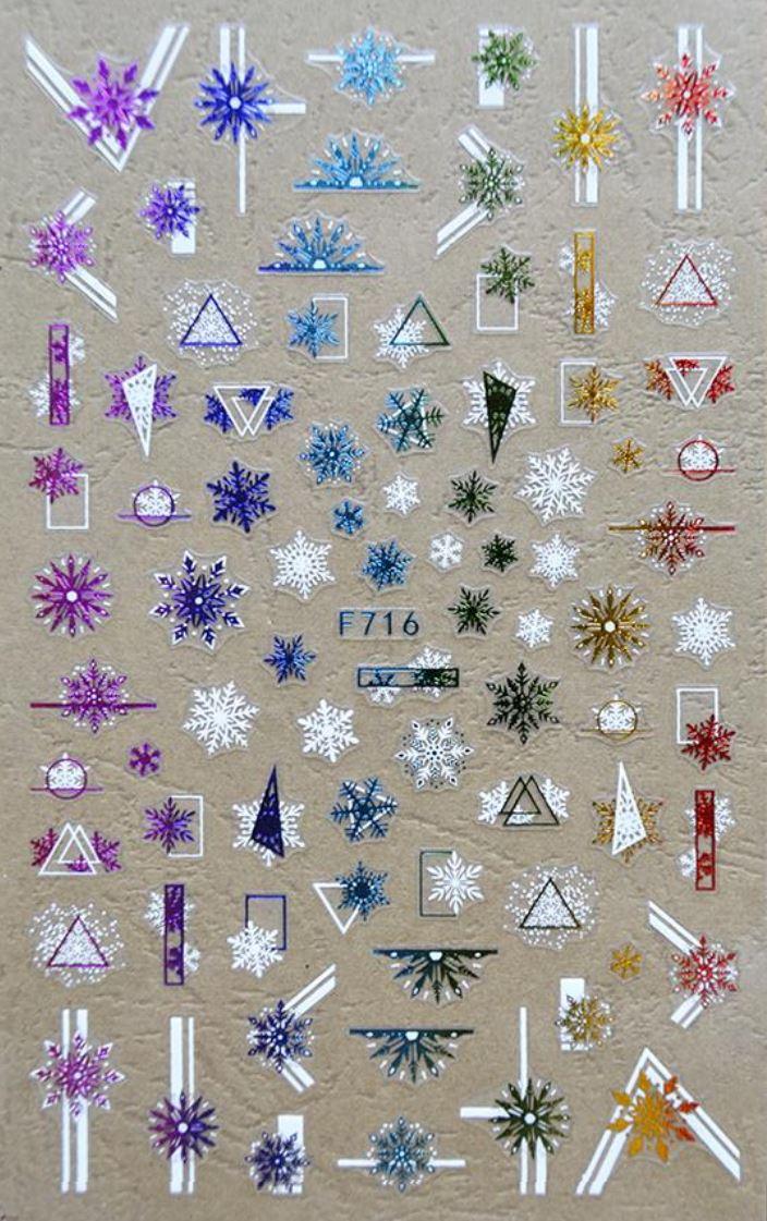 Nail Sticker - Design F716 Foiled Snowflakes - Unicorn Lab