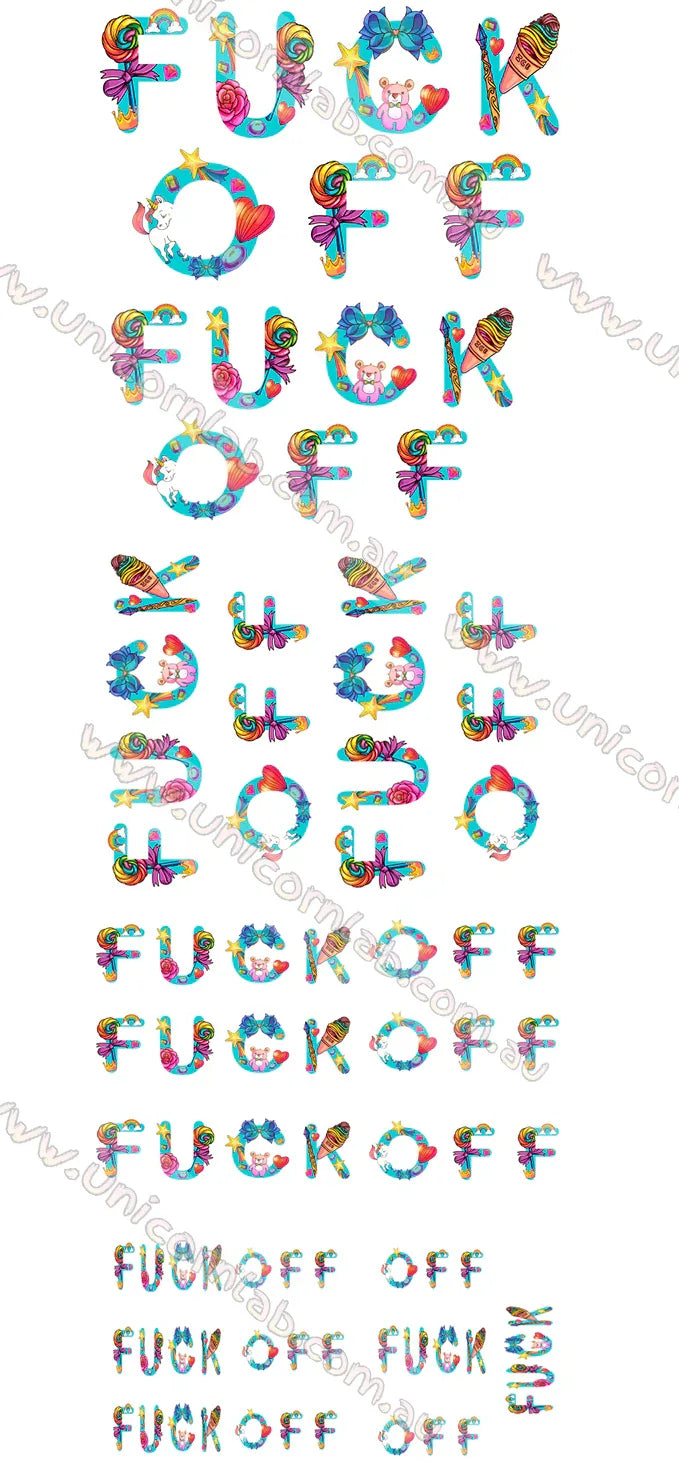 Fuck Off multicolour Waterslide Decals - Unicorn Lab