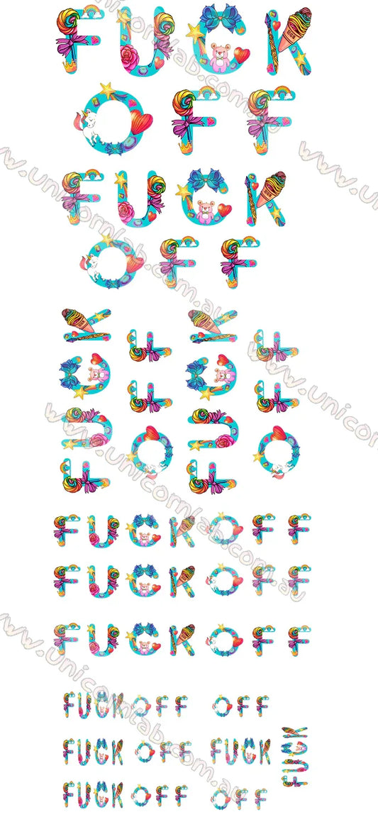 Fuck Off multicolour Waterslide Decals - Unicorn Lab