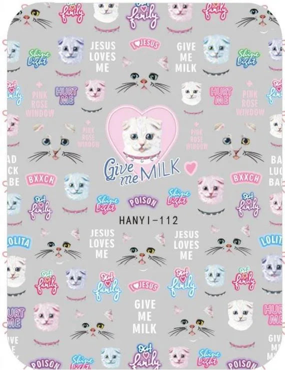 Nail Sticker - Design H112 Cats - Unicorn Lab