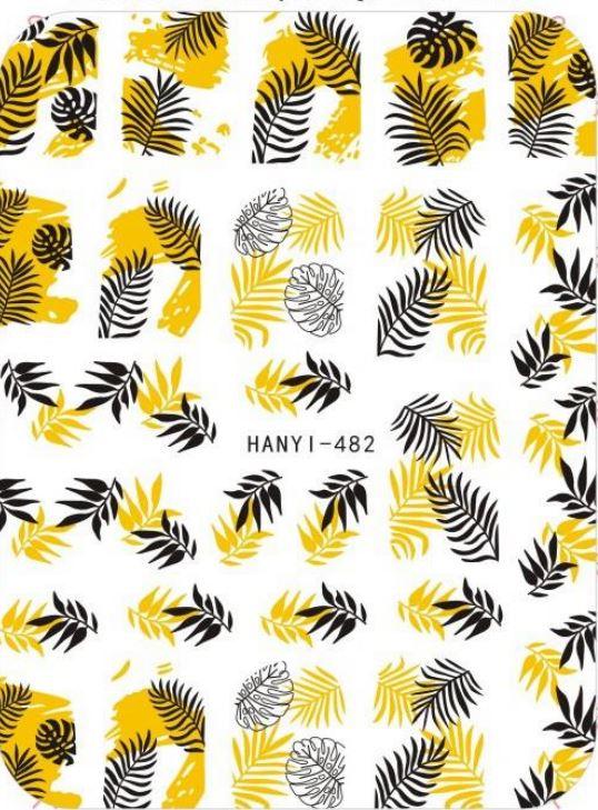 Nail Sticker - Design H482 Black & Gold Leaves D2 - Unicorn Lab