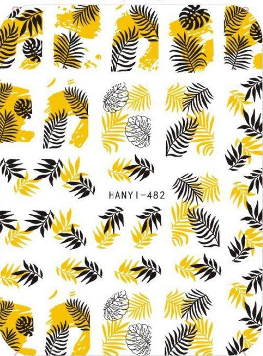 Nail Sticker - Design H482 Black & Gold Leaves D2 - Unicorn Lab