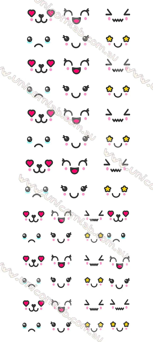 Kawaii Faces Waterslide Decals - Unicorn Lab