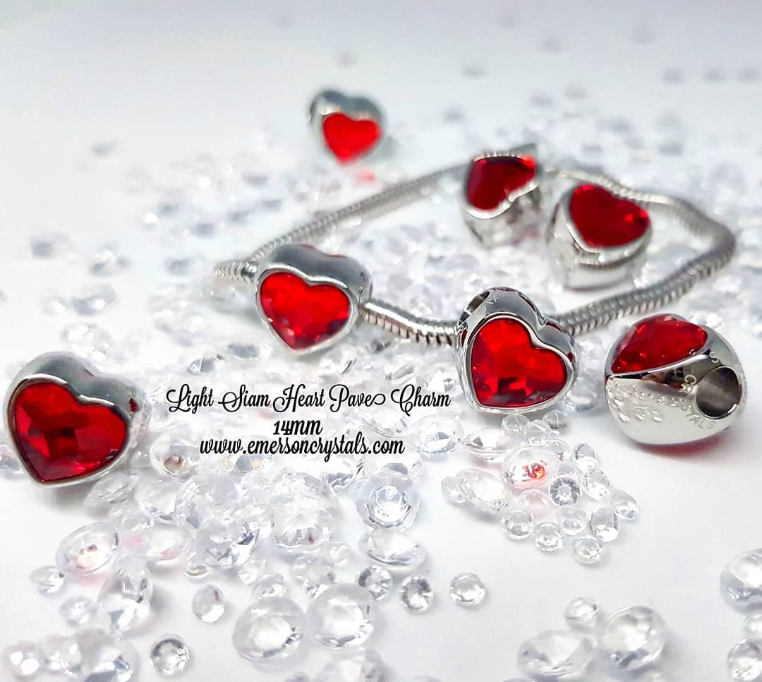 Light Siam Heart Pave Charm 14mm (81951) charm