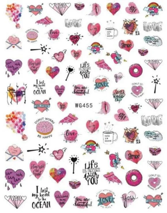 Nail Sticker - Design WG455 Heart Designs - Unicorn Lab