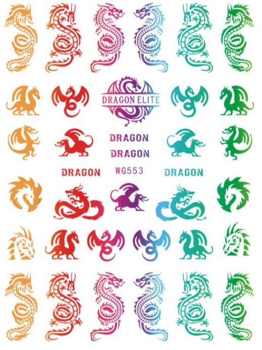 Nail Sticker - Design WG553 Rainbow Chrome Dragons - Unicorn Lab