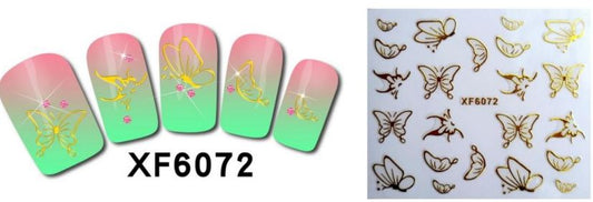 Nail Sticker - Design F6072 - Gold Butterfly